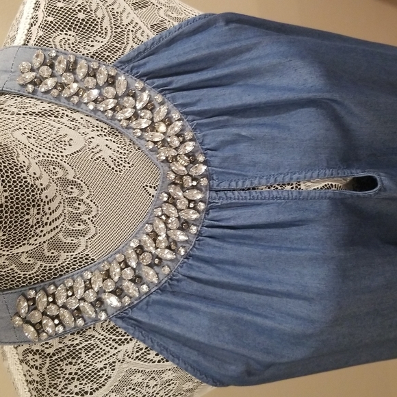 INC International Concepts Jeweled Chambray top - Picture 1 of 6